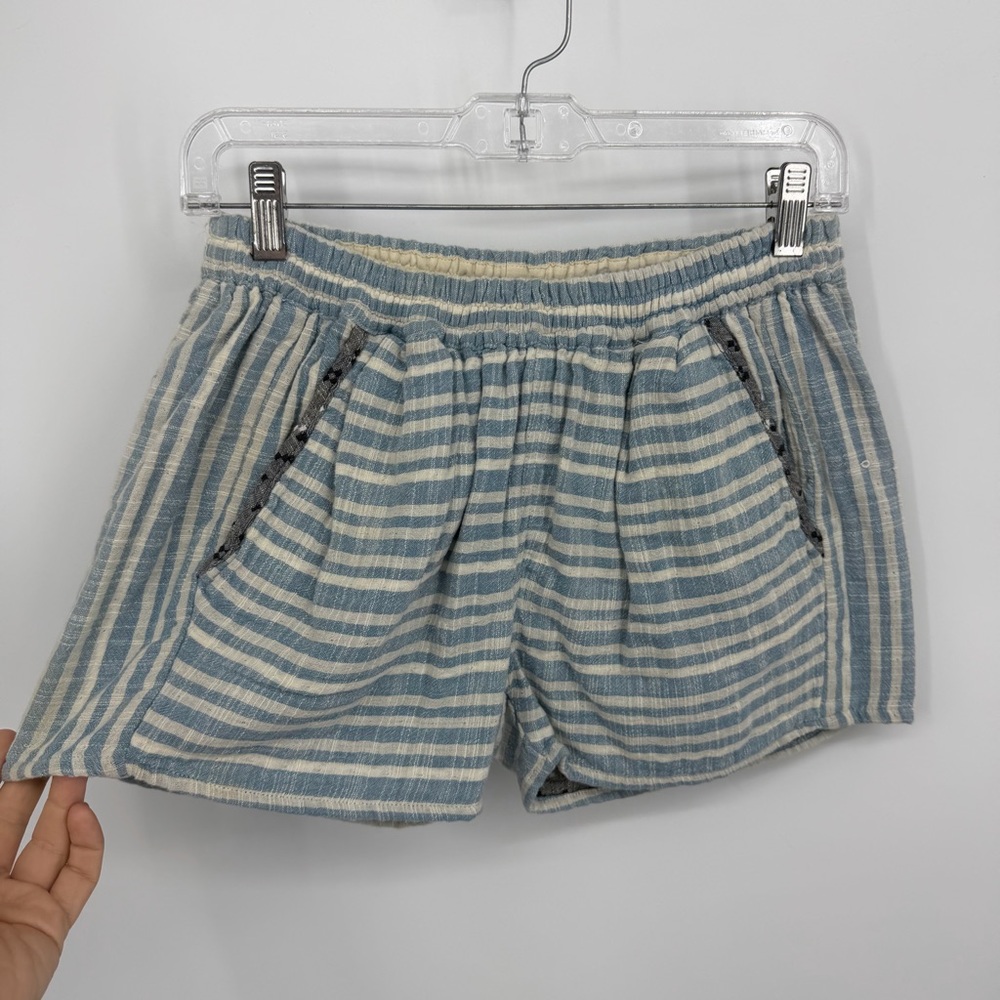 Ace & Jig Blue cream white Striped 100% cotton track Shorts sz S